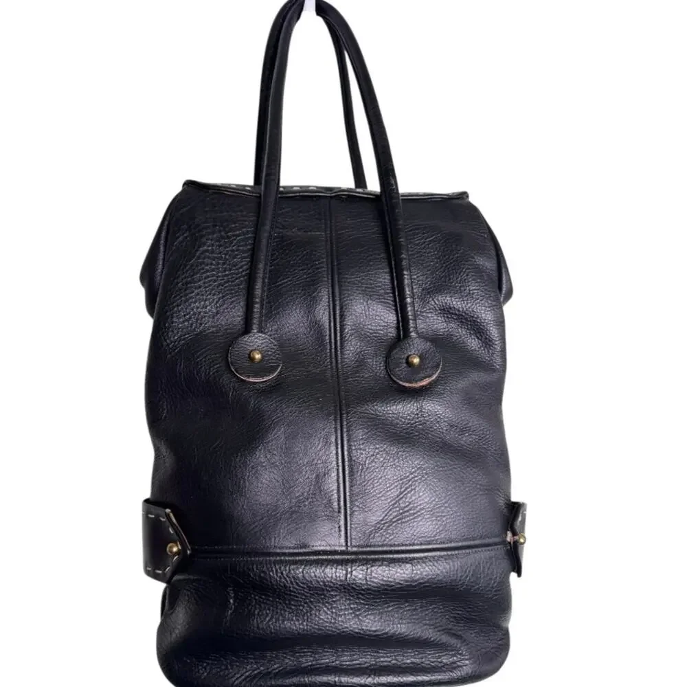 Elegant Black Bucket Faux Leather Tote Bag